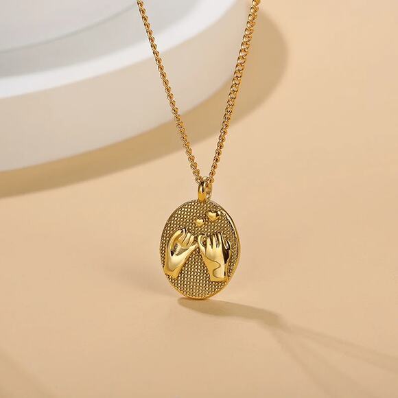 Pinky Promise Oval Pendant Necklace Friendship Gift For Her 18K Gold Plated - Picture 10 of 13